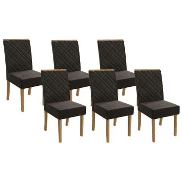 Imagem de Cadeira Sala De Jantar 2cad149fr Kit 6 Un Freijó - Assento/encosto Linho Chumbo Escuro A - Kappesberg