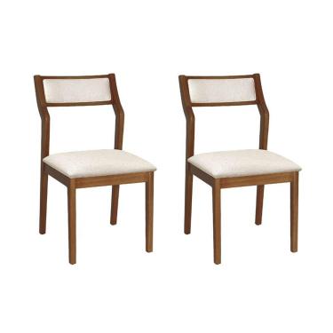 Imagem de Conjunto 2 Cadeiras De Jantar Lagum Conforto Estofada Jequitibá Terra Linho Bege