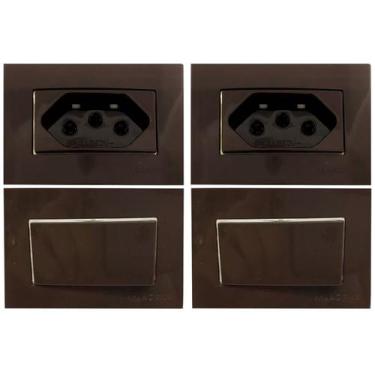 Imagem de 2 Tomada Embutir Movel + 2 Interruptor Paralelo 3 Pinos 10a Marrom Mar