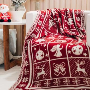 Imagem de Manta Sofa, Manta Natalina Decorativa Tricot Macia Desenho com Árvore de Natal Dupla Face(155x95cm)(DALIA)