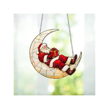 Imagem de 1 enfeite adorável de Papai Noel para pendurar na lua, estilo boêmio, para casa, vitrine, quartos, festivais, festas e outras ocasiões