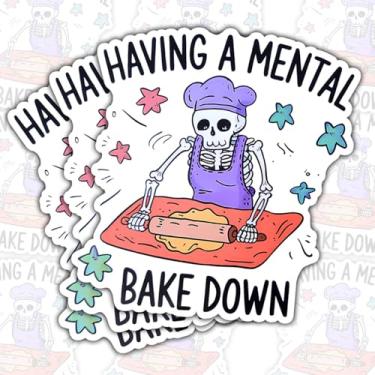 Imagem de (3 peças) Adesivo Having A Mental Bake Down Funny Skeleton Chef Meme – Decalque de vinil com citação de panificação à prova d'água para laptop, garrafa de água, diário – 7,6 cm