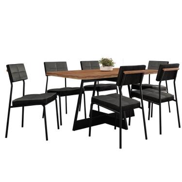 Imagem de Conjunto Sala De Jantar Loanda 6 Cadeiras Carraro Grafite/preto/nogal