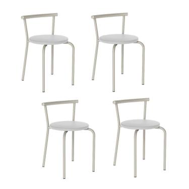 Imagem de Conjunto 4 Banquetas Tubo Prata Napa Branca 105 Carraro