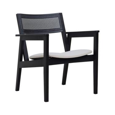 Imagem de Poltrona Gusty Com Encosto Telinha Assento Anatômico - Preto Estofado Linho Bege