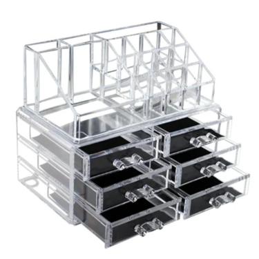 Imagem de Organizador Maquiagem 6 Gavetas Acrilico Grande 17 Divisorias Porta Batom Cosmeticos Pinceis Caixa Esmalte Joias