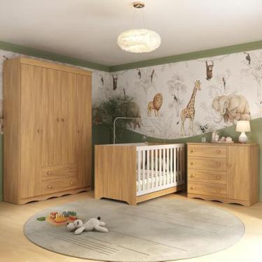 Imagem de Quarto de Bebê Completo com Berço Americano 3 em 1 Realeza Multimóveis Mp4583 Madeirado