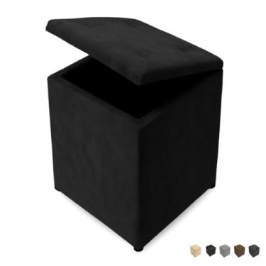Imagem de Bau organizador Puff Baú Banquinho Quadrado Decorativo Organizador Guarda Objetos39×34×34cm(Preto Suede)