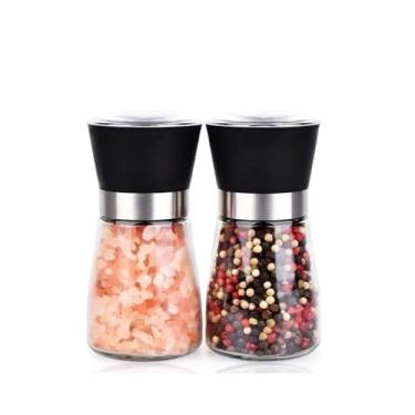 Imagem de Kit 2 Moedor de Sal e Pimenta Ajustável Vidro e Aço Inox Porta Temperos Premium