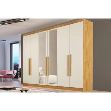 Imagem de Guarda Roupa Casal 6 Portas (2 C/ Espelho) E 4 Gavetas Oslo Peroba/off White - Europa