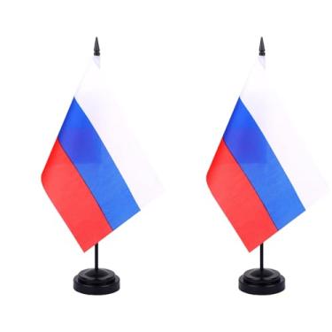 Imagem de JBSJBS Bandeira de mesa da Rússia, 30,5 cm, conjunto de luxo, bandeiras russas, mini bandeiras pequenas para mesa de escritório da Rússia com base preta para decoração de mesa (pacote com 2)
