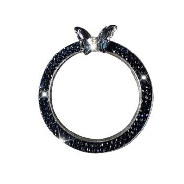 Imagem de HQRNYP Acessórios de carro com emblema de anel brilhante, capa de botão de partida do motor de carro, anel de capa de botão de pressão para iniciar borboleta de strass brilhante, adesivo de botão de