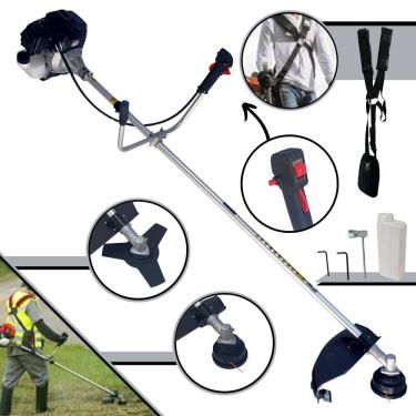 Imagem de Aparador de Grama Com Sistema Antivibração Toyama RT43LB25A À Gasolina 43cc 10.000rpm 1,7HP de Potência Roçadeira Com Lâmina 3 Pontas + Carretel Nylon