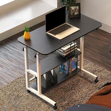 Imagem de BSNANCA Mesa de pé ajustável em altura com prateleiras, mesa de computador portátil com rodas, mesa de laptop premium para pequenos espaços em escritório em casa (preta 60 x 40 cm)