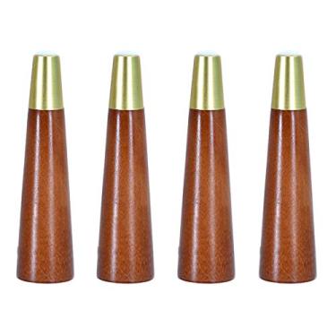 Imagem de SENNIAN Pernas de sofá de madeira, pernas de suporte, pernas de substituição de armário de TV, para móveis faça-você-mesmo/penteadeira/cama/cadeira/otomano, cone, nogueira, base de latão, com