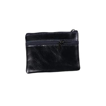 Imagem de Carteira compacta com zíper, porta-moedas, unissex, mini bolsa de bolso para cartões e dinheiro para uso diário e viagens, azul marinho