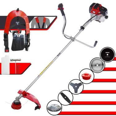 Imagem de Roçadeira Multifunções Toyama RT52L À Gasolina 2T 52cc 2HP 10.000rpm Com Carretel + Kit 4 Lâminas de Cortes + Escova de Aço Para Pavers e Calçadas