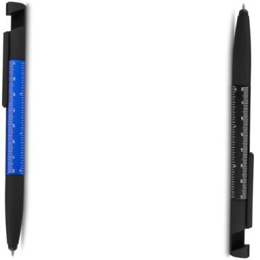 Imagem de Caneta esferográfica em alumínio reciclavel com escrita em azul. Refil tipo parker Design Moderno com Marcador de Medida (Azul e Preto)