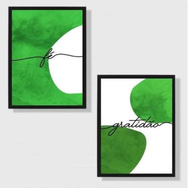 Imagem de Kit 2 Quadros Fé E Gratidão Verde 24X18Cm - Quadros On-Line