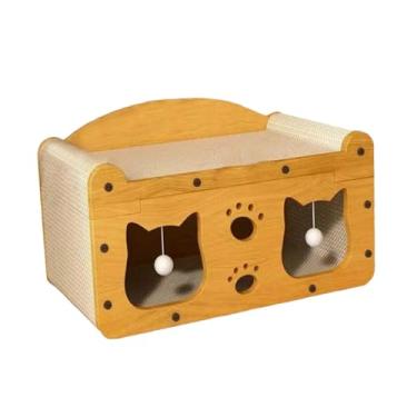 Imagem de Dualoai Casinha de Papelão para Gatos, Arranhador com Bola de Pescoço, Dupla Camada, Casinha Aconchegante para Gatos, Trava para Triturar Garras para Gatos Do