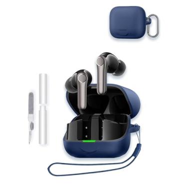 Imagem de Capa para EarFun Air Pro 4+ 2025, capa protetora de silicone macio WUNIAK portátil resistente a arranhões com kit de limpeza, mosquetão e cordão para EarFun Air Pro4+, azul