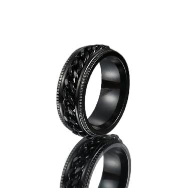Imagem de Anel giratório de aço inoxidável para homens e mulheres anéis fidget incrustados 8 mm ouro preto prata anéis tamanho 6-14, Aço inoxidável, Sem pedra preciosa