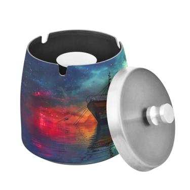 Imagem de Blueangle Cinzeiro flutuante para barco de pesca colorido com tampa para cigarros, à prova de vento/chuva, aço inoxidável, sem fumaça, inodoro, cinzeiro para uso interno ou externo (105)