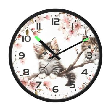 Imagem de SEHANY Relógio de parede de gato fofo, silencioso, sem tique-taque, operado por bateria, controle de som, luz noturna, relógios de parede para sala de estar, cozinha, quarto, escritório, decoração de