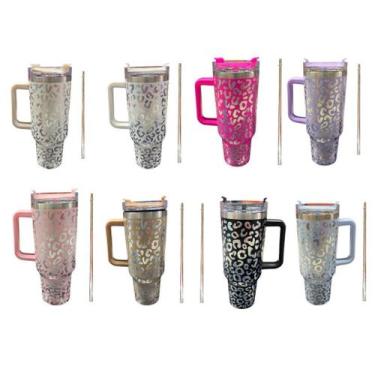 Imagem de Garrafa Térmica estampa Onça Animal Print 1200ml Aço Inox Tampa Canudo