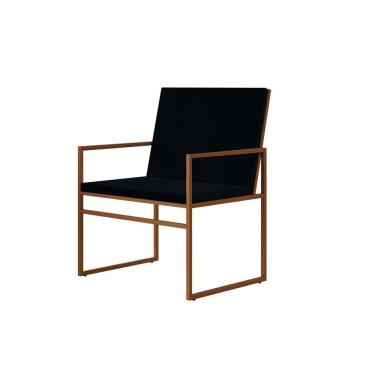 Imagem de Poltrona Industrial Estofada Isa Veludo Preto Base Cobre
