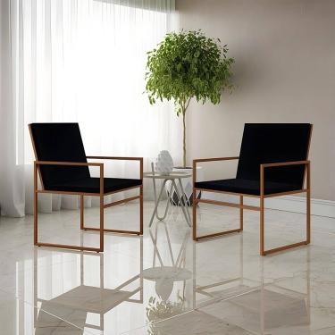 Imagem de Kit 2 Poltronas Industriais Estofadas Isa Veludo Preto Base Cobre