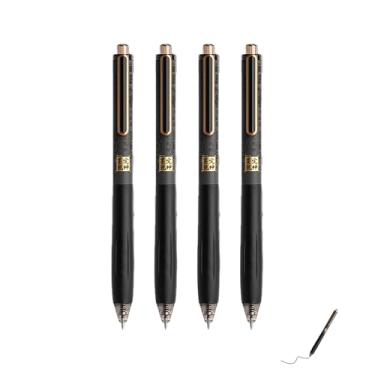 Imagem de GZBABY Caneta de gel de ponta fina, 4 peças, caneta esferográfica retrátil com aderência estendida, tinta preta, 0,5 mm, design silencioso (barril preto)