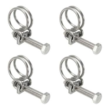 Imagem de HARFINGTON 4 peças de clipes de mangueira de fio duplo 21-25 mm 304 braçadeiras de tubo de fio ajustáveis de aço inoxidável 304 com parafuso M8 prendedor de junta de encanamento para coleta de poeira
