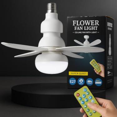 Imagem de Ventilador de Teto com Lâmpada LED 60W Bivolt E27 Silencioso com Controle Remoto – 3 Velocidades e Modos de Luz – Branco Moderno para Sala Quarto Escritório Econômico Instale em segundos