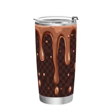 Imagem de Wassud Copo de chocolate gotejante com tampa e canudo de aço inoxidável parede dupla copo isolado copo de viagem caneca de café para bebidas frias e quentes 590 ml