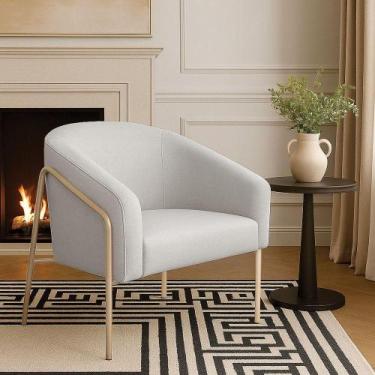 Imagem de Poltrona Sala Industrial Alta Champanhe Stella Linho Cinza D03 - D'ros