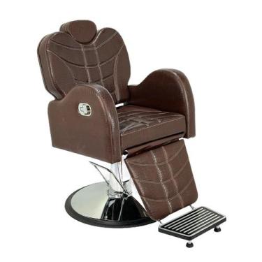 Imagem de Cadeira Poltrona Barbeiro Reclinável hidráulico - BM Moveis, Marrom Cr