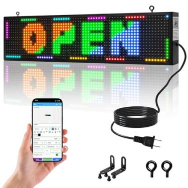 Imagem de Waycreat Placa de LED de rolagem programável, 66 cm x 20 cm, sinal aberto digital P10, controle Wi-Fi, IP65 à prova d'água, painel de mensagens com display LED RGB para publicidade comercial e