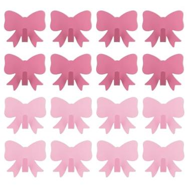 Imagem de ACOSIY Pacote com 16 ganchos de parede autoadesivos, ganchos de laço fofos removíveis para pendurar chave, cachecol, casaco, chapéu, laço rosa, adesivo, decoração de quarto para dormitório, cozinha