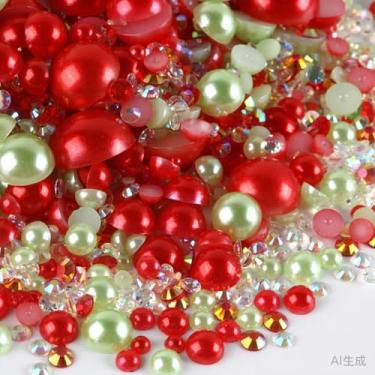 Imagem de 500 peças ABS pérolas semi-redondas e resina flatback strass tamanhos variados kit sortido para fazer joias DIY, arte de unhas, decoração de artesanato (cor 32)