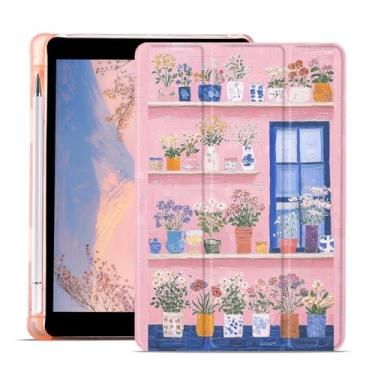 Imagem de AdorableWhimsy Capa de vaso de flores em aquarela para iPad mini 7 (A17 Pro) 2024/iPad mini 6 2021 de 8,3 polegadas com suporte para lápis, design vintage estético, capa protetora de couro com três