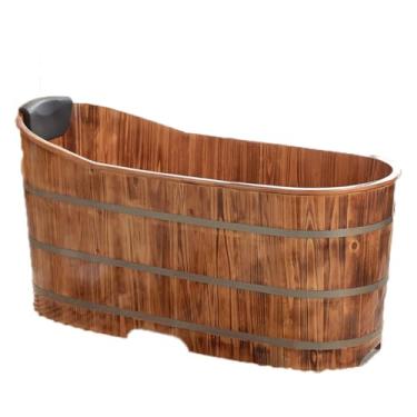 Imagem de Banheira para adultos de madeira de cedro premium de 129 cm de comprimento - Banheira de imersão de corpo inteiro grande com encosto de cabeça ergonômico, banheira antiderrapante de imersão