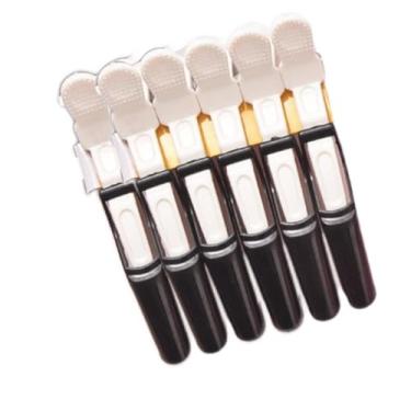 Imagem de Conjunto de grampos de cabelo jacaré sem vincos design grampos de corte longo para salão de maquiagem corte e ondulação trabalho preto 6 peças