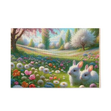 Imagem de Quebra-cabeça de flores e coelhos da primavera 500 peças quebra-cabeça DIY presente quebra-cabeça com bolsa de armazenamento de malha para adultos e famílias
