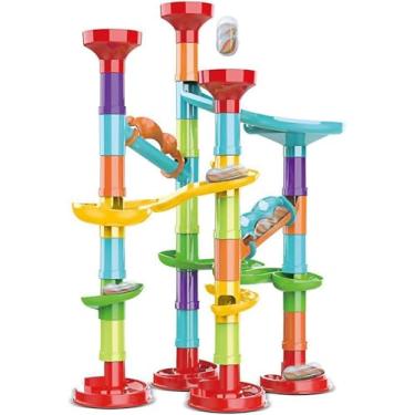 Imagem de Jogo de Construção Infantil com Torres e Rampas para Coordenação Motora, Raciocínio Lógico e Criatividade - Brinquedo Pista de Bolinhas Colorida 50 Pçs