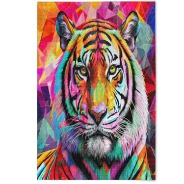 Imagem de Jigsaw Puzzle Adult 1000 Pieces Cartoon Animal Art Colorful Tiger Rainbow Color Men Gifts Creative Fun Silly, 1000 Pieces, 29.5" x 19.7"