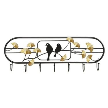 Imagem de Prateleiras suspensas Suporte de parede preto para casaco, ganchos de parede para pendurar casacos, suporte decorativo para chapéus para parede com 7 ganchos