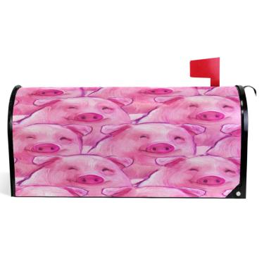 Imagem de TSENQUE Capas decorativas para caixa de correio porco rosa magnético bonito arte vinil capa de caixa de correio outono à prova de intempéries decoração de caixa de correio tamanho grande 64,5 x 52,8