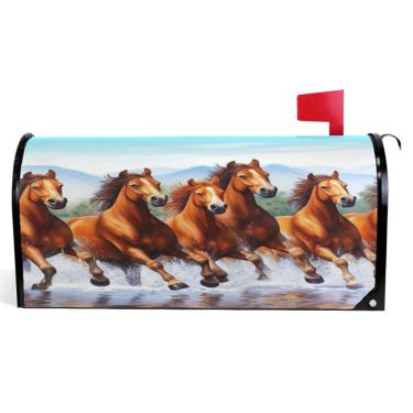Imagem de TSENQUE Capas decorativas para caixa de correio magnética outono caixa de correio vinil legal cavalo animal marrom moderno caixa de correio decoração de jardim tamanho padrão 52,6 x 45,8 cm