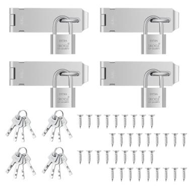 Imagem de Otoolling 4 conjuntos de fechaduras de porta de 12 cm, cadeado de aço inoxidável com manilha de 3,8 cm de comprimento, inclui chaves e parafusos para portões, portas, armários